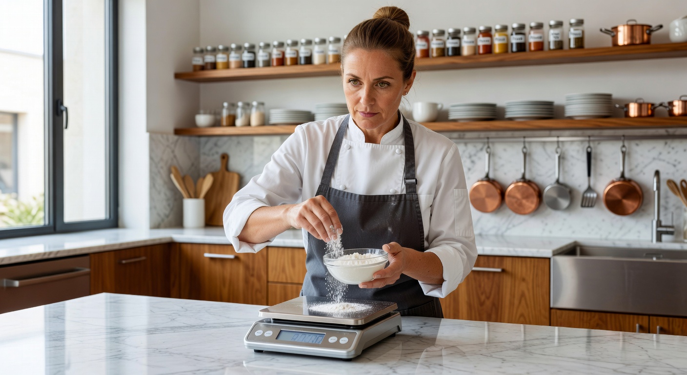 Chef precisely measuring ingredients