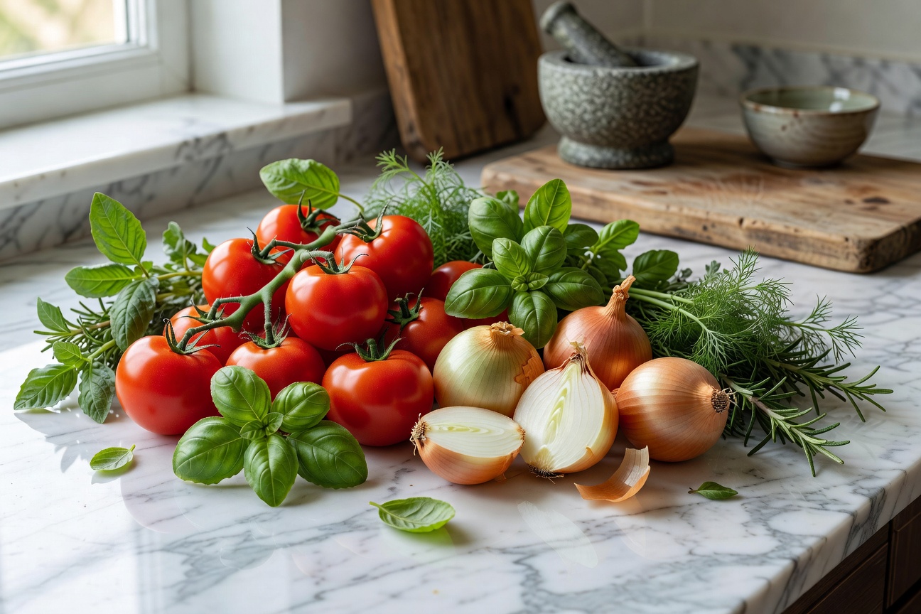 Fresh ingredients arranged for preparation