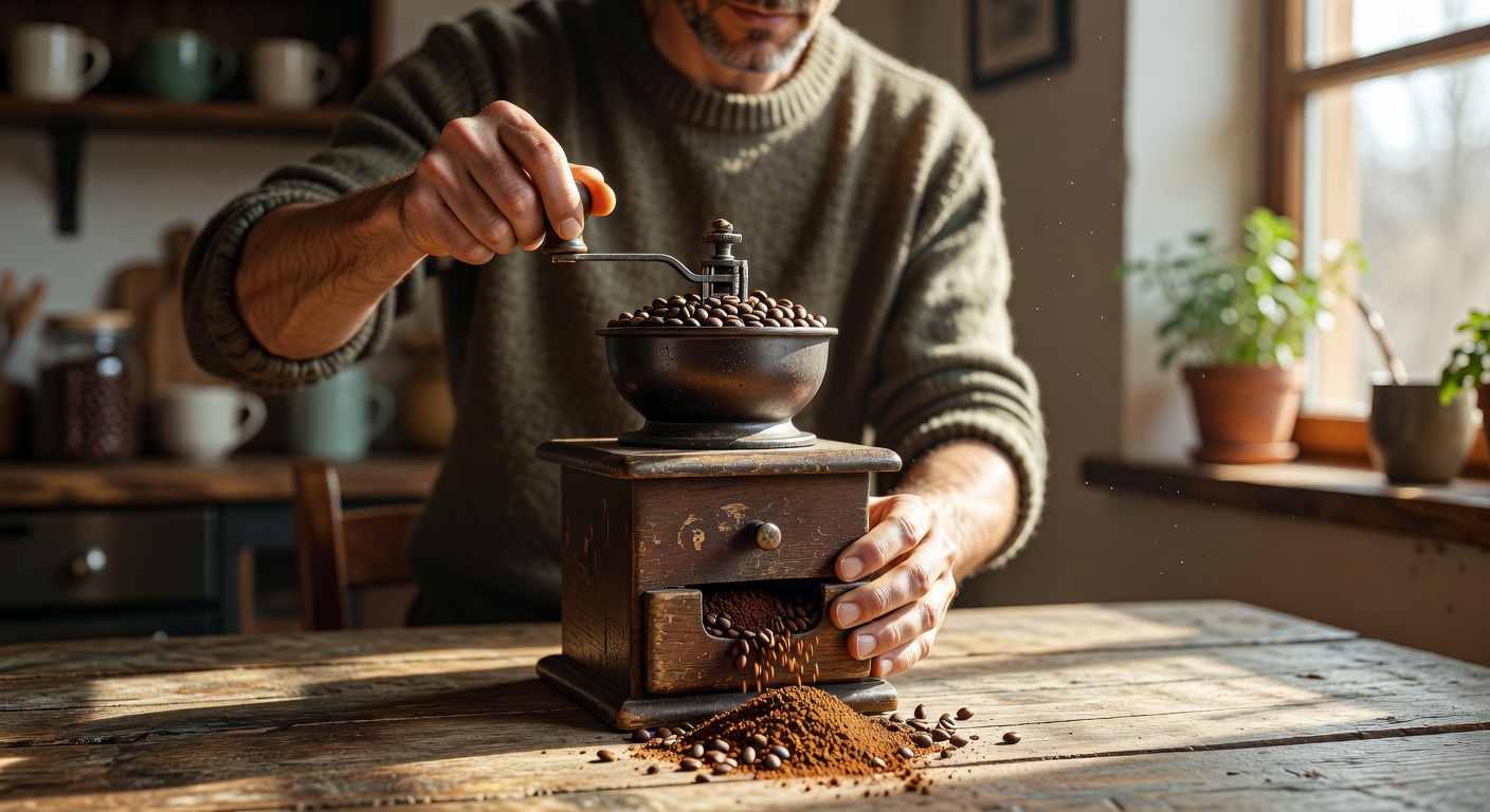 Grinding fresh coffee beans