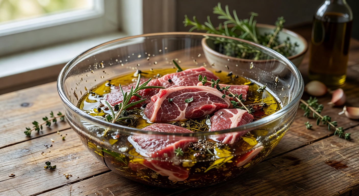 Marinating meat in a bowl
